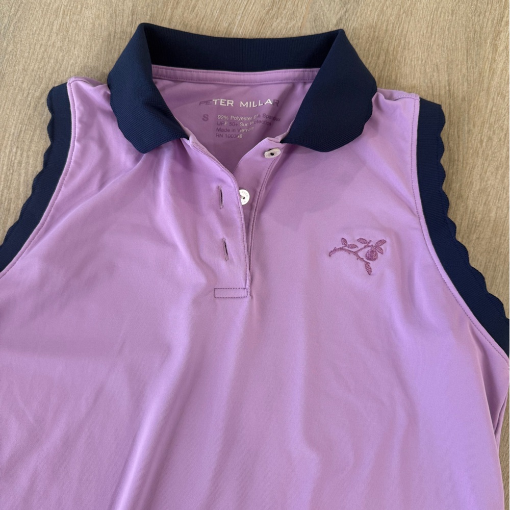 PETER MILLAR Stretch Sleeveless Jersey Polo Shirt Purple Navy Golf Tennis - Picture 3 of 9
